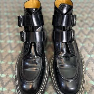 Black Patent Leather Buckle Boots